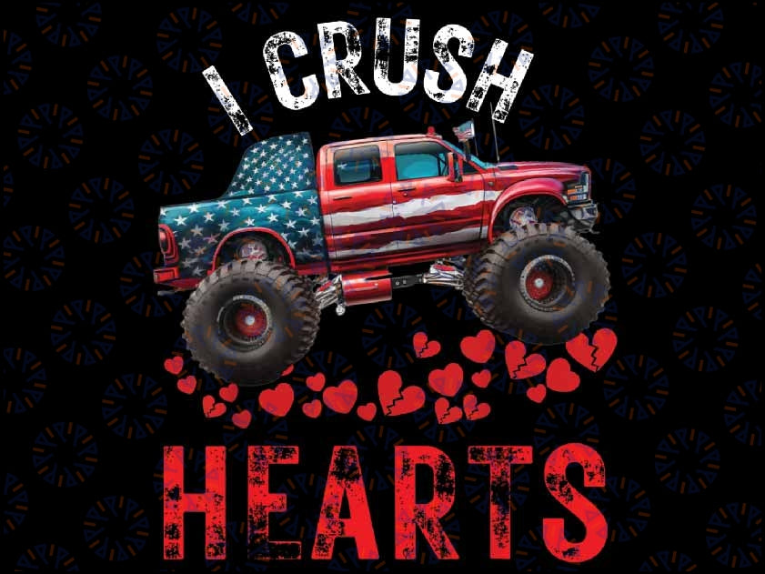 Kids Valentines Day Monster Truck I Crush Heart Png, Valentines Day Monster Truck Png, Valentine Day, Digital Design