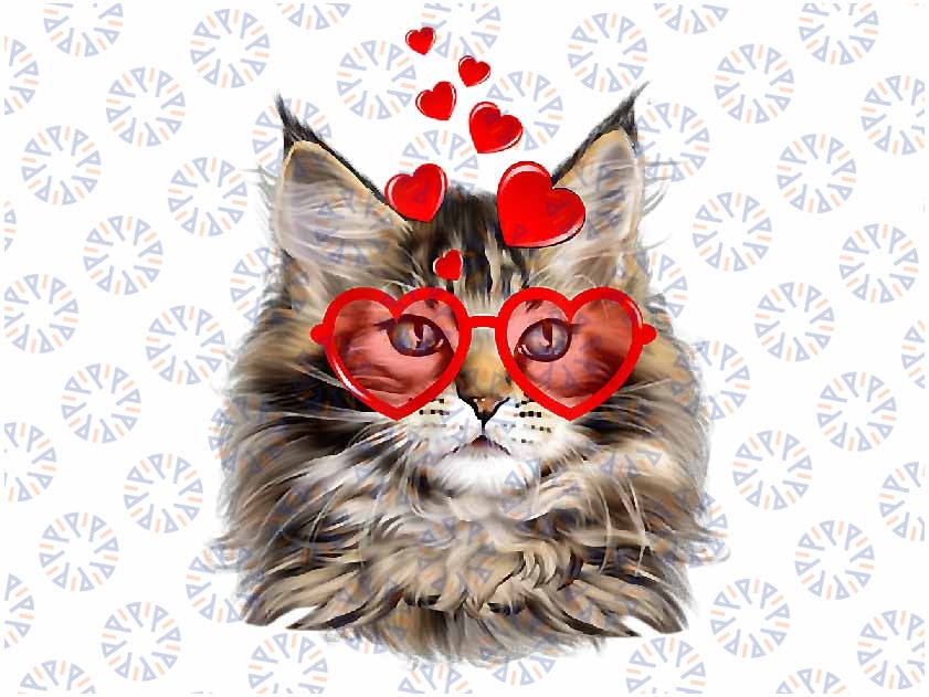 Cute Maine Coon Cat Heart Valentine Day Decor Cat Lover Png, Maine Coon Valentine Png, Valentine Png Digital Download