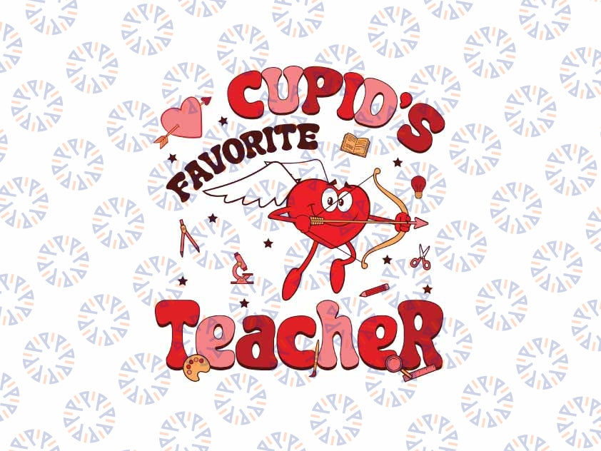 Cupid's Favorite Teacher Retro Valentine's Day Student Svg, Teacher Life Heart Svg, Valentine's Day Digital Design Download