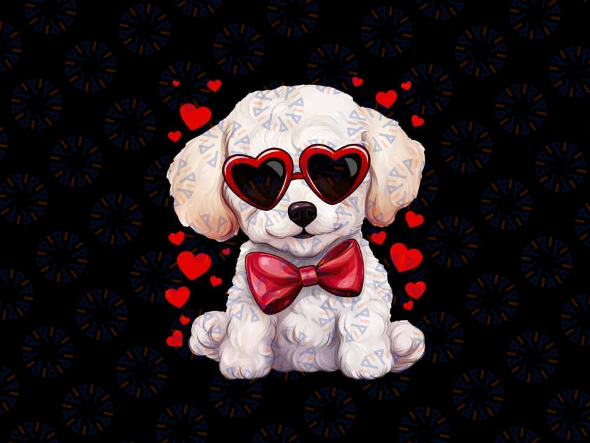 PNG ONLY Bi-chon Frise Puppy Heart Sunglasses Bow Tie Valentine's Day Png, Valentine Puppy Dog Png, Valentines Day Png, Digital Download