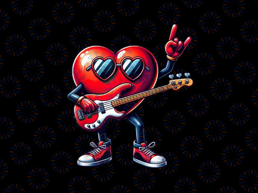 PNG ONLY Cute Heart Playing Bass Guitar Png, Guitar Valentine Lover Png, Valentines Day Png, Digital Download