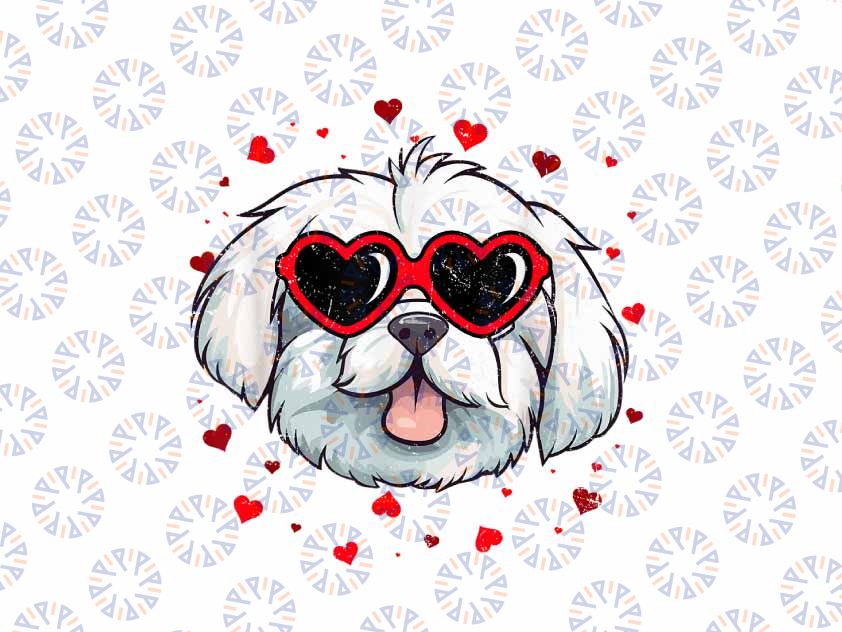 PNG ONLY Maltese Valentine Heart Cute Dog Lovers Png, Dog Breeds Sunglasses Png, Valentines Day Png, Digital Download