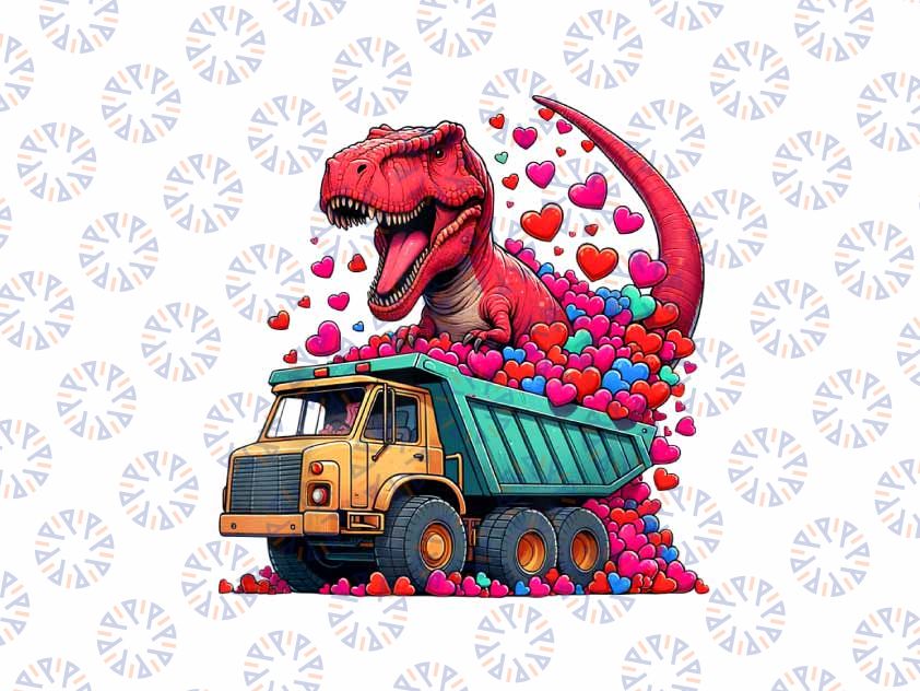 PNG ONLY Construction Truck Dinosaur T-Rex Png, Valentines Day 2024 Truck Heart Png, Valentines Day Png, Digital Download