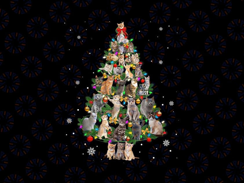 Meowy Xmas Cats Png, Christmas Tree Lights Snow Kitten Funny Png, Merry Catmas Png, Meowy Christmas, Cats Png, Christmas Gift Sublimation