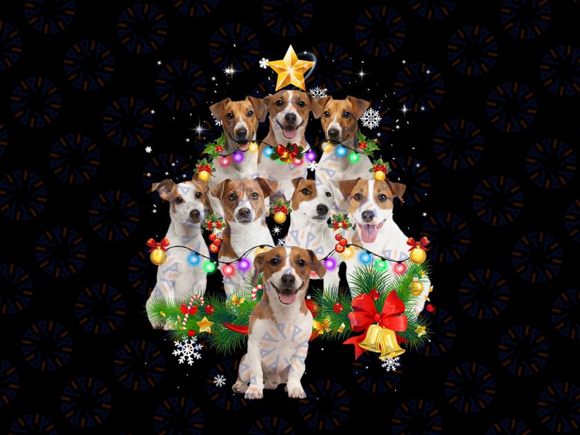 Jack Russell Terrier Christmas Dog Tree Lights Pajamas PNG, X-Mas Dogs, Santa Claus Dog PNG, Dog Lover Gift PNG Sublimation Design