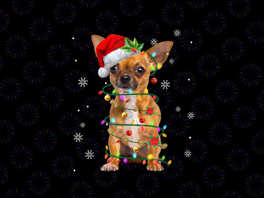 Santa Chihuahua Christmas Tree Light Pajama X-mas PNG, Chihuahua Christmas Png, Christmas Png, Chihuahua Lover Png, Dog Lover Xmas Png