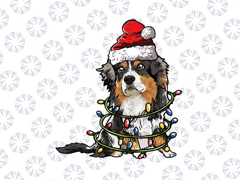 Cute Australian Shepherd Santa Christmas Tree Lights Xmas PNG, Aussie Dog Ugly Xmas Png, Australian Shepherd Christmas Gift Png Sublimation