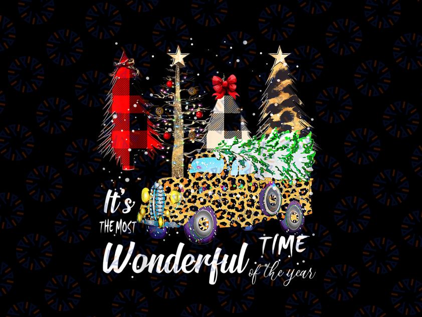 Christmas Tree It's The Most Wonderful Time Of The Year PNG, Truck Christmas Tree Plaid Leopard, Family Christmas PNG, Xmas Holiday