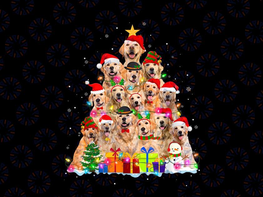 Christmas Pajama Golden Retriever Tree Xmas Gift PNG, Golden Retriever Holiday Png, Golden Retriever Xmas Png, Merry Christmas Sublimation