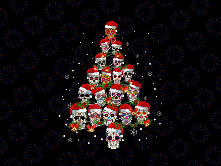 Sugar Skull Christmas Tree with Santa Hat png, Funny Skull Christmas PNG, Christmas Skeleton Png, Christmas Skull Png Sublimation