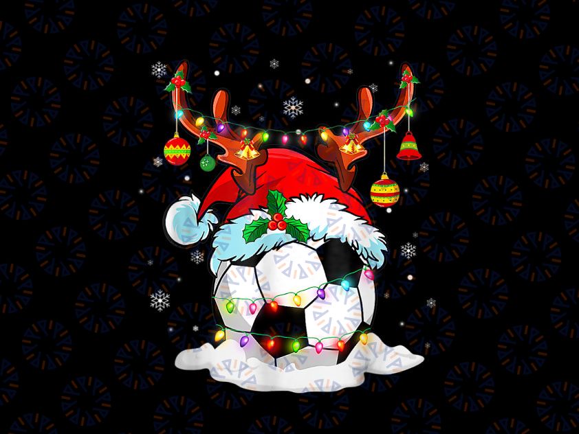 Christmas Soccer Reindeer & Santa Hat Xmas Tree Light PNG, Santa Hat Soccer Christmas Png, Christmas Soccer Png, Soccer Lover Png