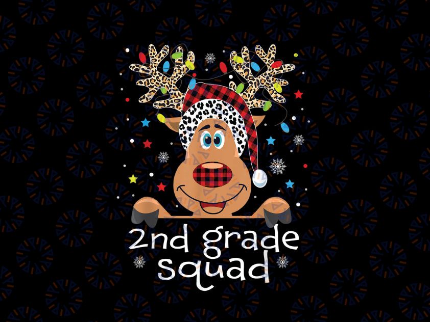 2nd Grade Squad Plaid Reindeer Santa Hat PNG, Teacher Christmas Png, Teacher Squad Moose, Teacher Christmas Png, Christmas PNG