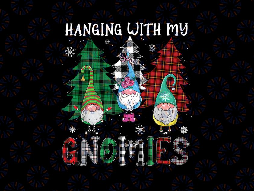 Hanging With Gnomies PNG, Gnome Christmas Tree Buffalo Plaid Red Png, Funny Gnomes Png, Funny Christmas Png Sublimation Design