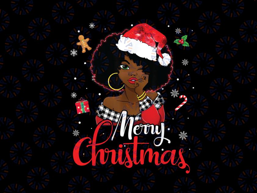 Black African Girl Melanin Christmas Santa Hat Xmas PNG, Melanin Christmas, Black Santa Mrs. Christmas, Afro Woman Christmas PNG
