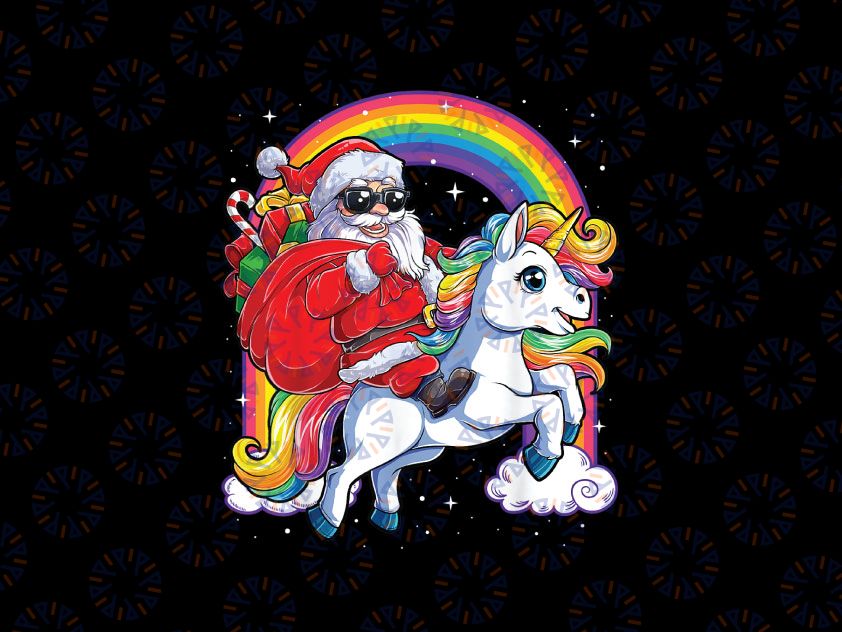 Christmas Santa Riding Unicorn PNG, Rainbow Unicorn Png, Xmas Gift, Merry Christmas, Happy Holidays, Santa Clause Png, Xmas Gifts PNG