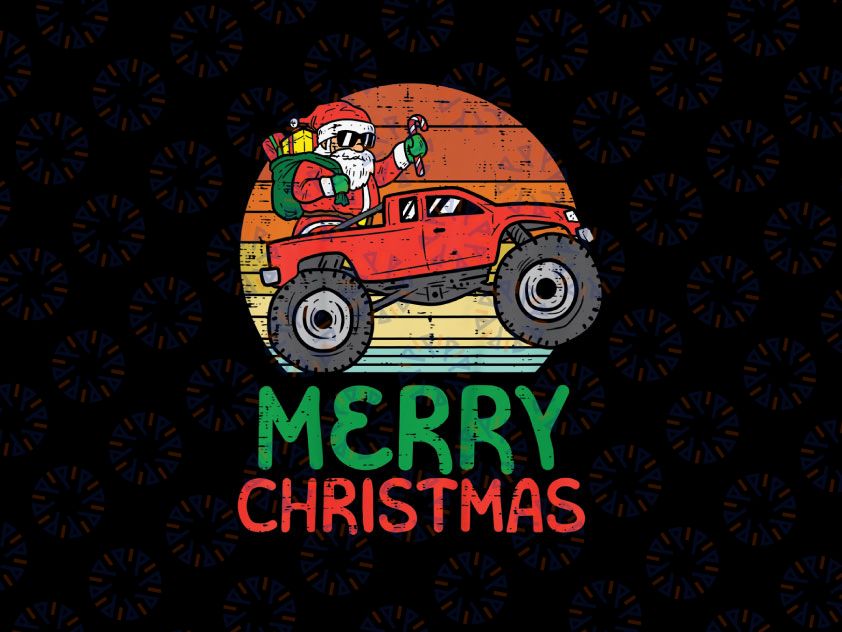 Merry Christmas Santa Monster Truck Xmas PNG, Boy Kids Christmas Red Truck Png, Merry Christmas, Christmas Matching Family PNG