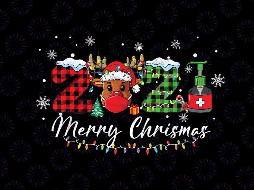 Reindeer PNG, Merry Christmas 2021 PNG, Funny Xmas Quarantine Png, Reindeer In Mask Png Quarantine Matching Family Xmas Pajama Png