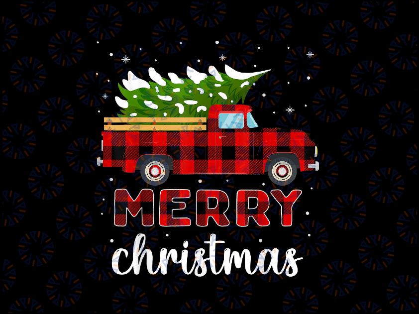 Merry Christmas Truck Tree Png, Buffalo Red Plaid Truck, Christmas Truck Png, Christmas tree Png Xmas designs Sublimation