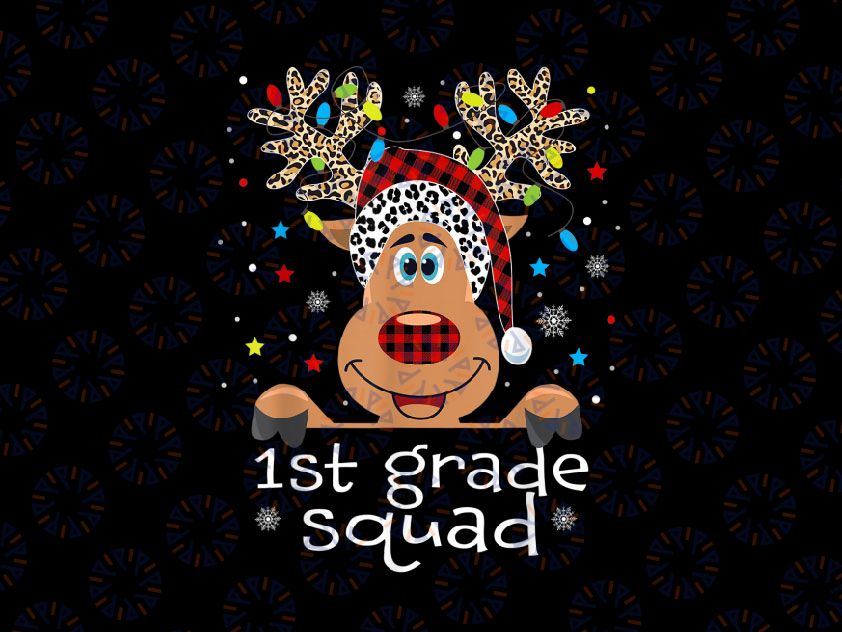 1st Grade Squad Plaid Reindeer Santa Hat PNG, Teacher Christmas Png, Teacher Squad Moose, Teacher Christmas Png, Christmas PNG