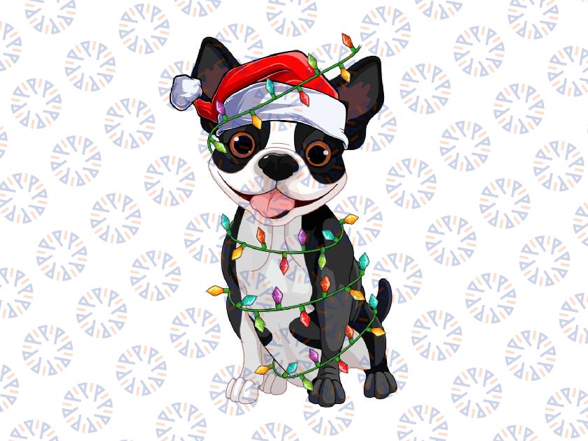 Boston Terrier Dog Lover Xmas PNG, Santa Boston Terrier Christmas Png, Christmas dog PNG, Dog Santa Hat clipart Sublimation Design