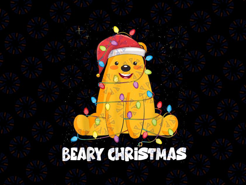 Beary Christmas PNG, Santa Bear Pajama Png, Gift For Boys Girls Xmas Lights, A Beary Christmas Lights, Xmas Printable Sublimation