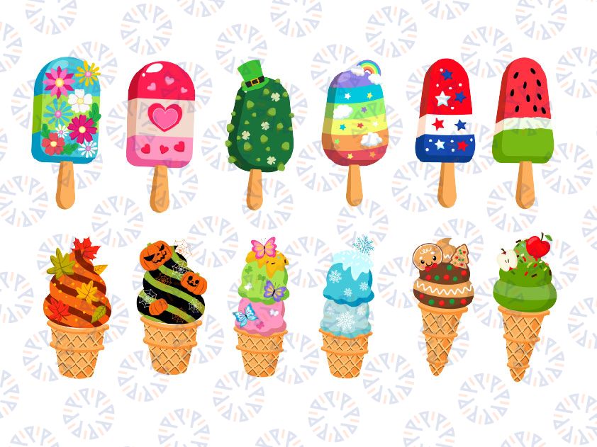 Year Of Ice Cream PNG, Christmas png, halloween ice cream, fall, 4th of july, Cute ice-cream clipart, kawaii clipart