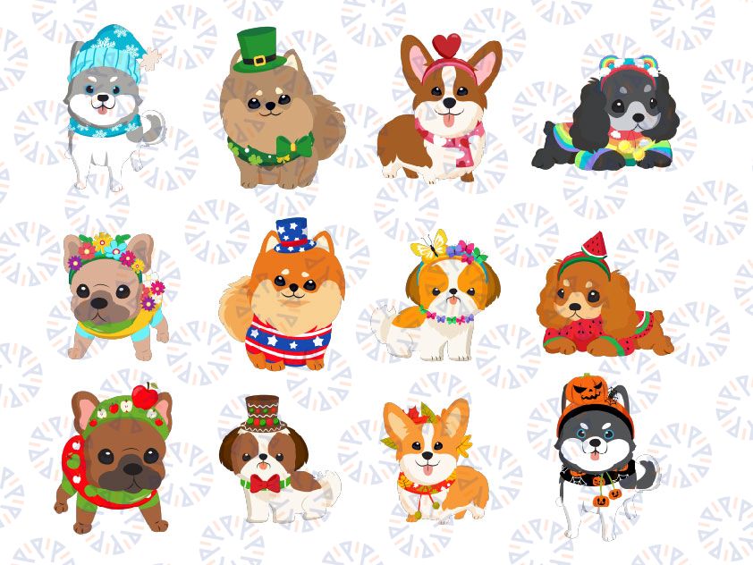 Year of Puppies Png, Puppy Clipart,Dog Clipart, Cute Puppies, Alaska,Pug, bull dog, Christmas png, halloween , fall, 4th of july