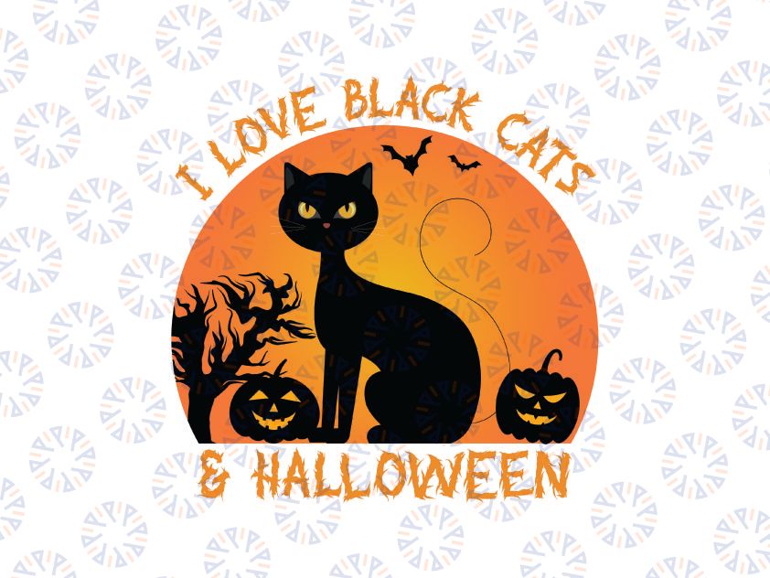 I Love Black Cat| Retro Sublimations, Halloween Sublimations, Designs Downloads, PNG Clipart, svg Design, Sublimation Download