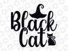 Halloween Black Cat SVG Funny Halloween cut file Kawaii Cute black cat Witch hat Autumn October Kids svg Silhouette Cricut Vinyl Iron on