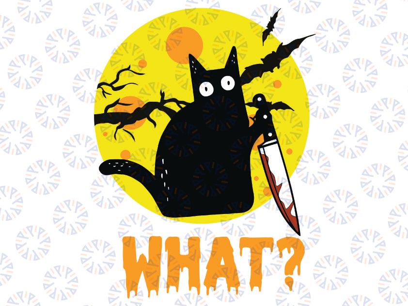 Cat What Png, Black Cat Halloween Png, Murderous Cat With Knife halloween cat Png, Funny Halloween Black Cat Only Png For Sublimation