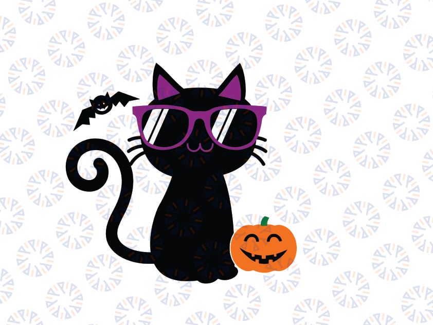 Halloween cat svg cut file, Cat pumpkin Cute black cat, Fall Kids Halloween svg, Silhouette Cricut