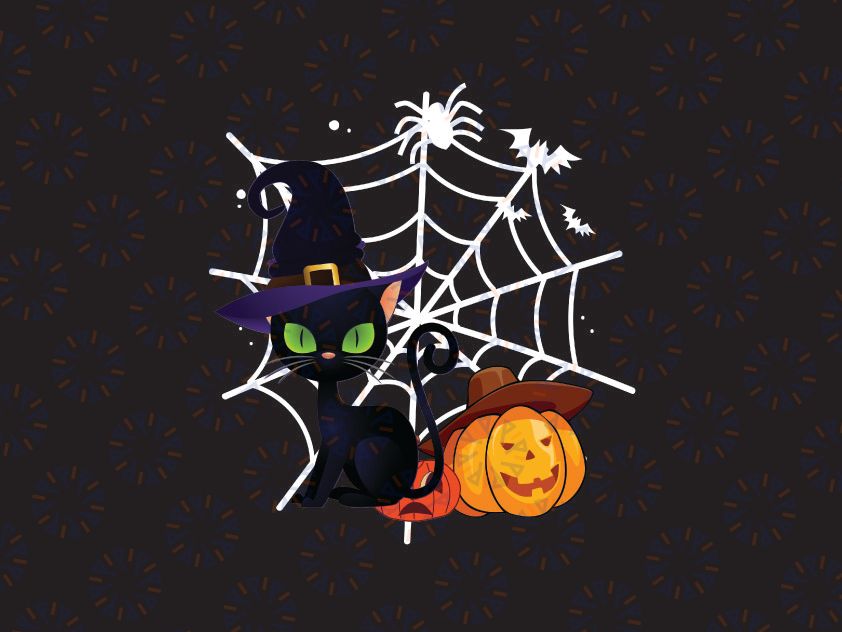 Pumpkin and Black Cat svg, halloween cat svg, Funny Halloween Black Cat SVG, Dxf Eps Png Digital Download