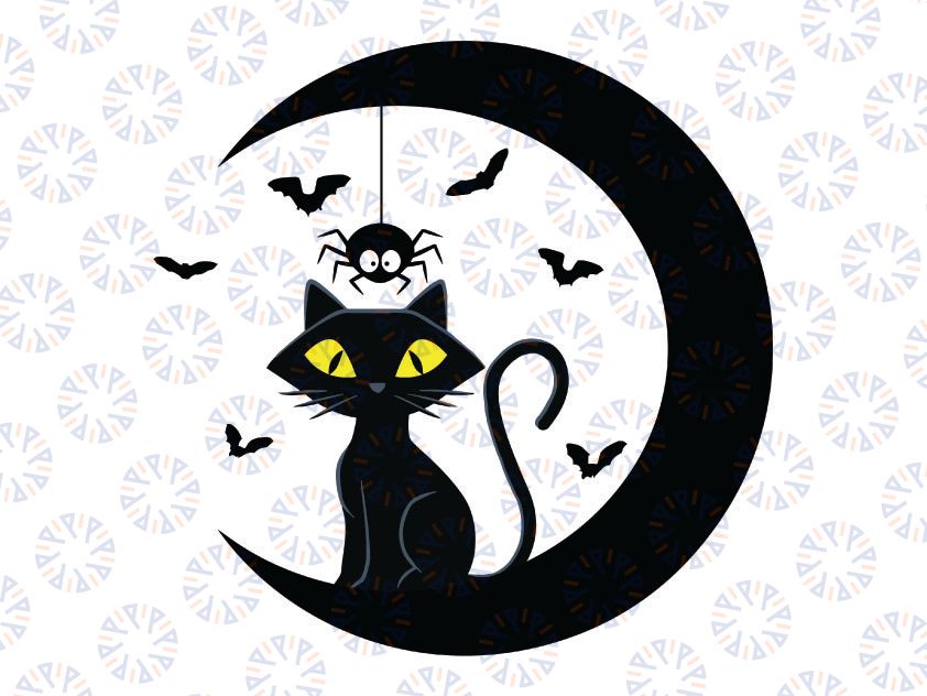 Moon Cat SVG, Cat SVG Files for Silhouette Cameo & Cricut.Moon Bat Animal,Luna Cat Silhouette SVG, Cat With Bat, Magical Cat Clipart