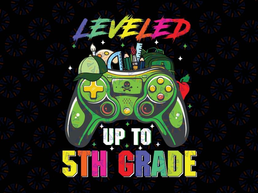 Leveled Up To 5th Grade Png, Fifth grade Png, First day of school Png, Gamer Boy Back To School Png