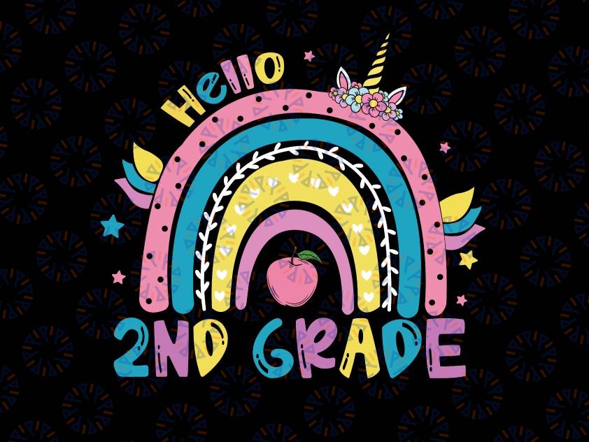 Hello 2nd Grade Rainbow Unicorn Svg, Back To School Svg, Girl Shirt Svg Design, 2nd Grade Cut File, Silhouette, Cricut