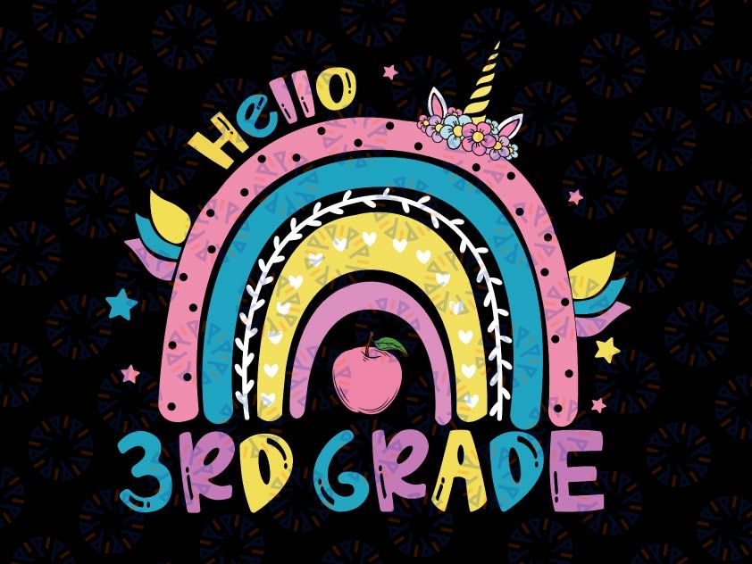 Hello 3rd Grade Rainbow Unicorn Svg, Back To School Svg, Girl Shirt Svg Design, 3rd Grade Cut File, Silhouette, Cricut