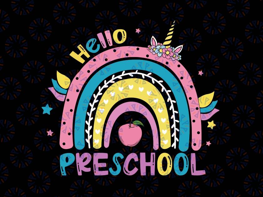 Hello Preschool Rainbow Unicorn Svg, Back To School Svg, Girl Shirt Svg Design, Preschool Cut File, Silhouette, Cricut