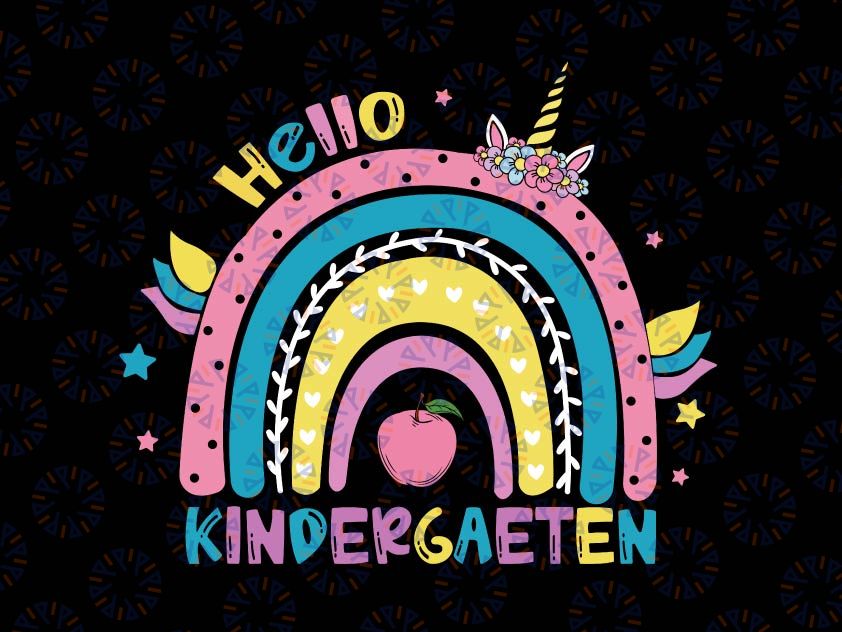 Hello Kindergarten Rainbow Unicorn Svg, Back To School Svg, Girl Shirt Svg Design, Kindergarten Cut File, Silhouette, Cricut