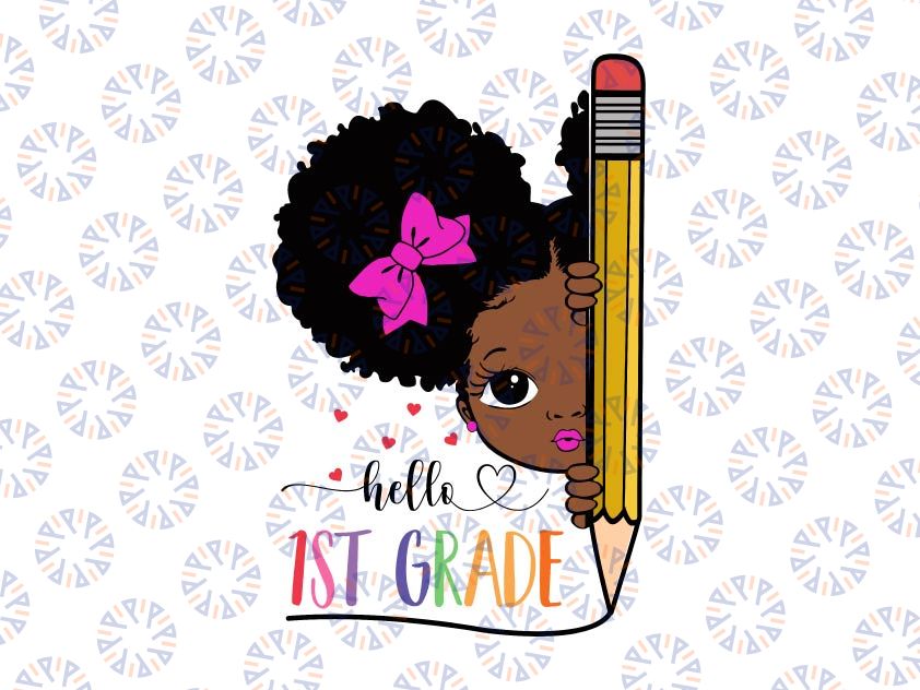 Hello 1st Grade Svg, Afro Black Girls Kids Back to School Svg, Cute black African American kids Svg, clipart