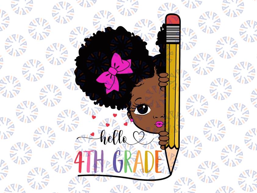 Hello 4th Grade Svg, Afro Black Girls Kids Back to School Svg, Cute black African American kids Svg, clipart