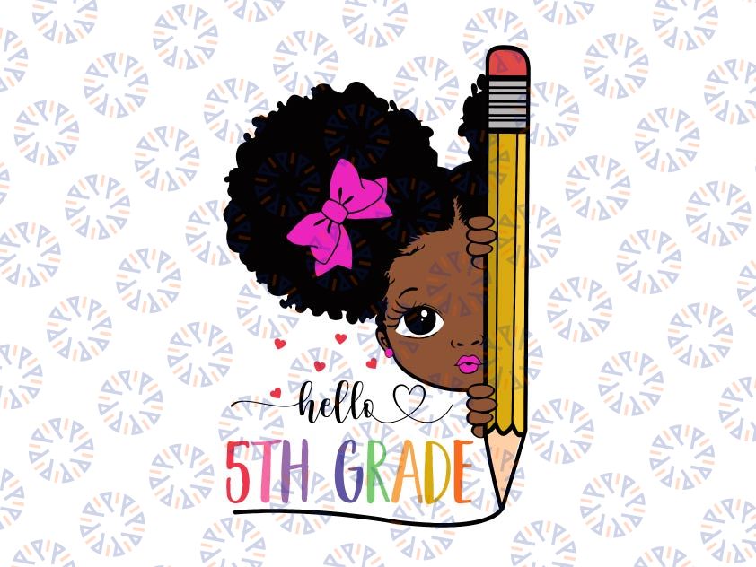 Hello 5th Grade Svg, Afro Black Girls Kids Back to School Svg, Cute black African American kids Svg, clipart