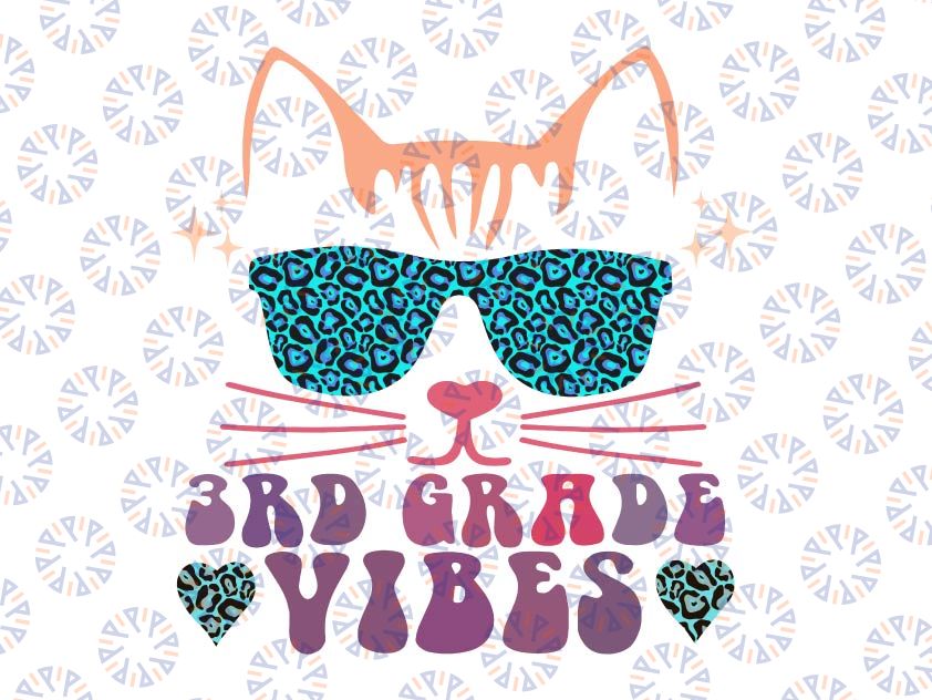 Back To School Png, 3th Grade Vibes Leopard Tie Dye Png, Cat Girl Eyes Png, Back To School Cat Kitty Leopard Png