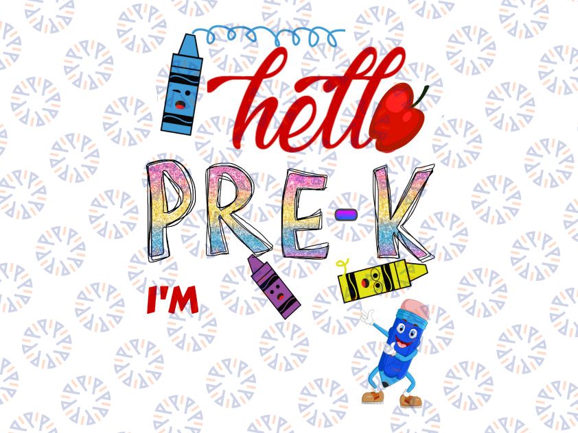 Personalized Name Hello Pre - K I'm Sublimation png, Back to School Glitter png, Kindergarten png, School Clipart, Sublimation Download