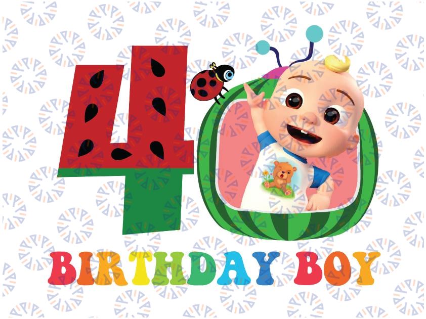 Cocomelon 4th Birthday Boy Png, Cocomelon PNG, Baby Kids Png, Watermelon Birthday Number Png