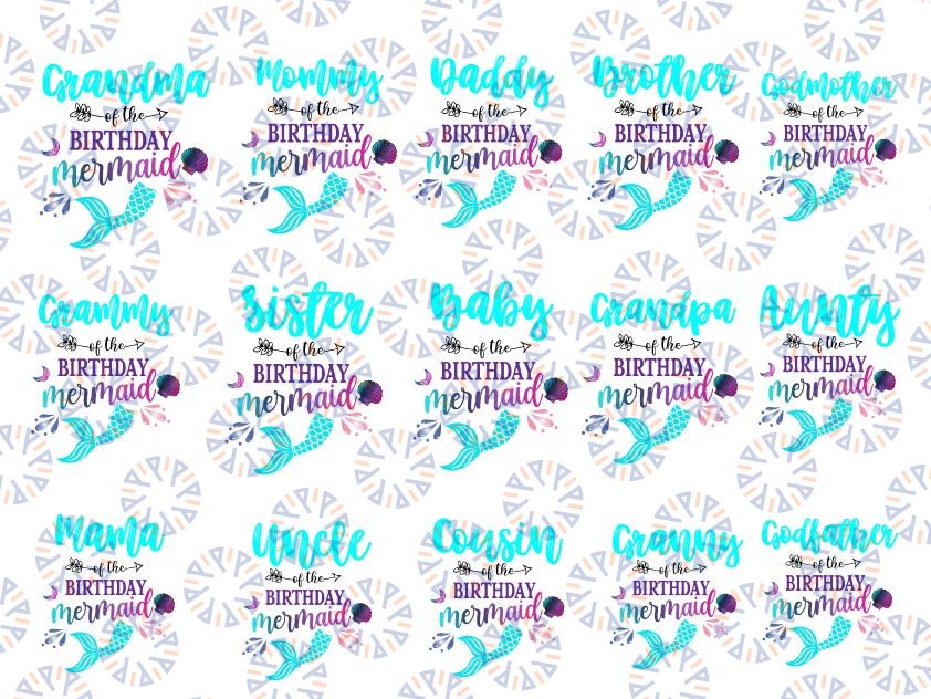 Mermaid Birthday Png, Matching Mermaid Family Birthday Png, Family Mermaid Birthday Png, Mermaid Birthday Png