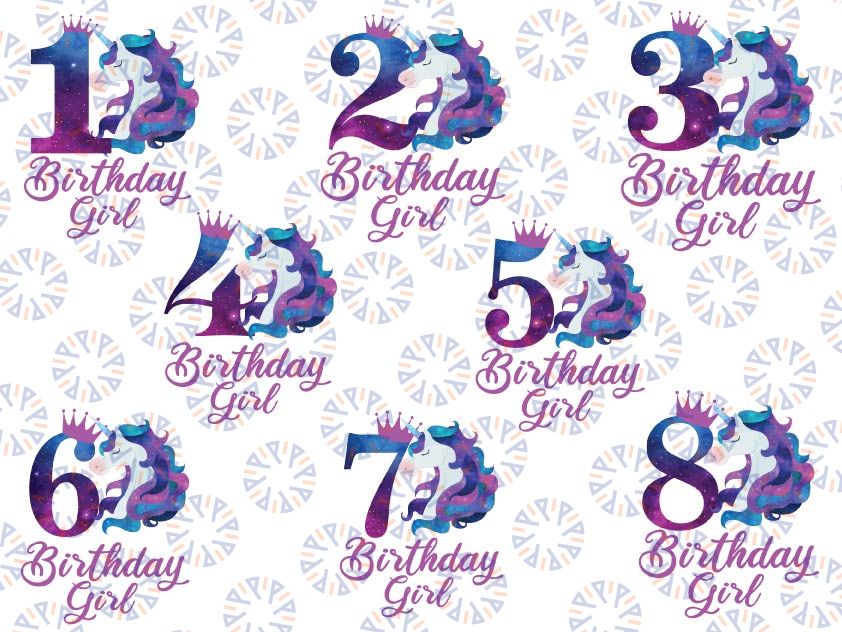 Unicorn Birthday Girl Png, Unicorn Birthday numbers Png, 1st 2nd 3rd 5th Birthday Unicorn Png, Birthday Sublimation, Birthday Girl Png