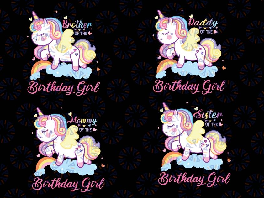Birthday Girl Unicorn Family SVG Bundle, Mom Dad Sister Brother of the Birthday Girl Svg, Unicorn Birthday Svg Cricut, Unicorn Birthday Girl Svg