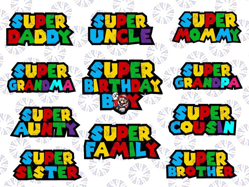 Super Family Bundle Svg Png, Super Brother, Super Dad, Super Mom, Super Sister Svg cricut, Silhouette, Print, Birthday Game Svg