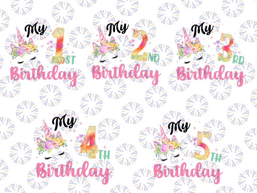 Unicorn Birthday Bundle Png, Unicorn birthday girl Png, Birthday Numbers With Unicorn Face Printable, 1st Birthday Sublimation