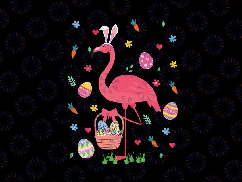 Easter Bunny Flamingo Bringing Eggs Basket Png, Happy Easter Png, Pink Flamingo Easter Png, Flamingo Png, Pink Flamingo Png